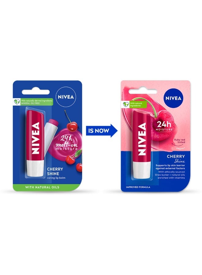 NIVEA Cherry Shine 4.8g Lip Balm|24 H Melt in Moisture Formula|Natural Oils|Glossy Finish,(Pack of 1) - Image 2